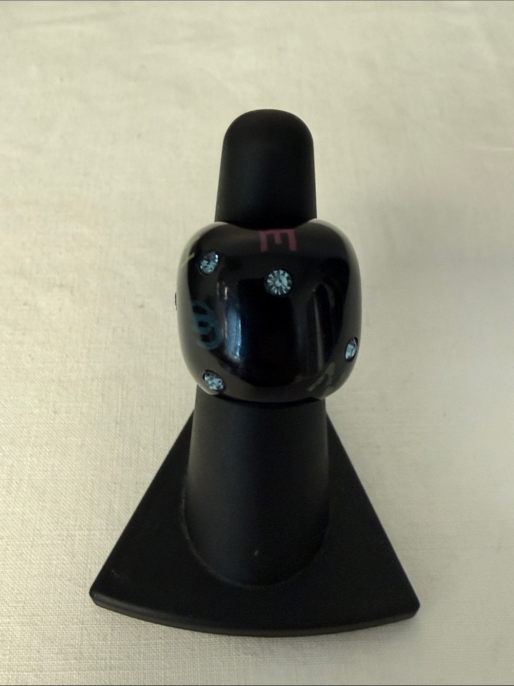 Givenchy Logo Rhinestone Black Enamel Dome Ring Size 5.5 Designer Jewelry
